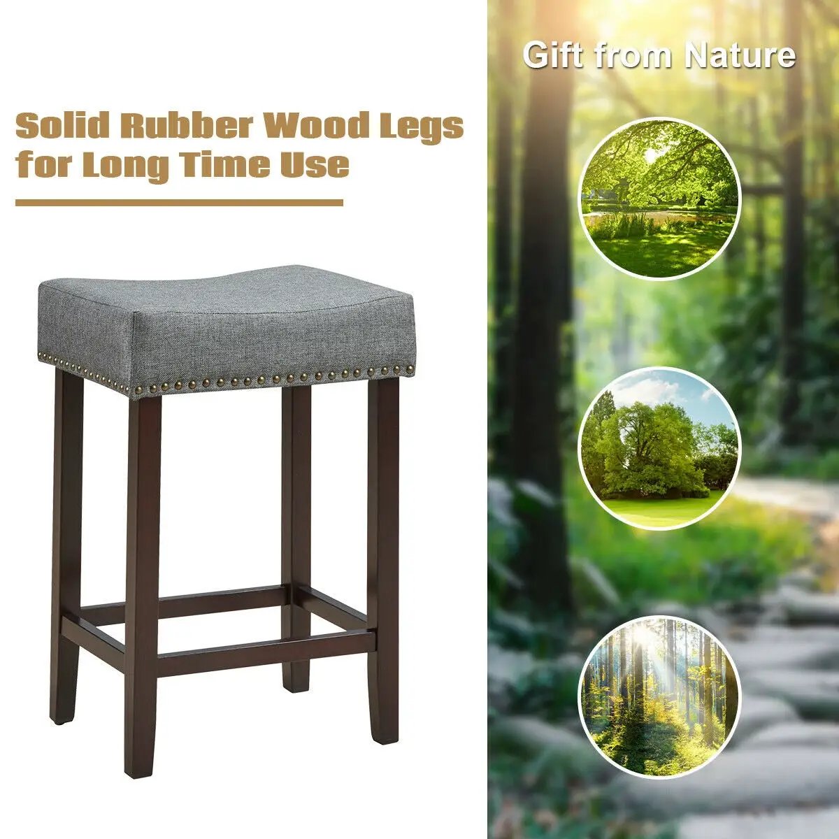 Set of 2 Nailhead Saddle Bar Stools 24 Inch Height, photo 3 of 16