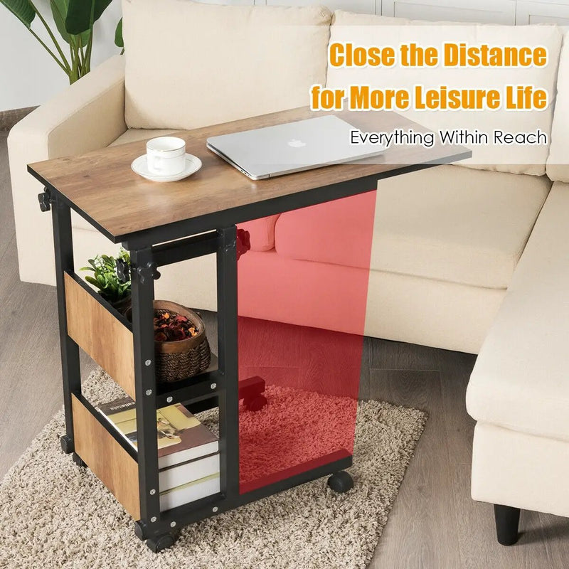 C-Shape Mobile Snack End Table with Storage Shelves by DirectDeals