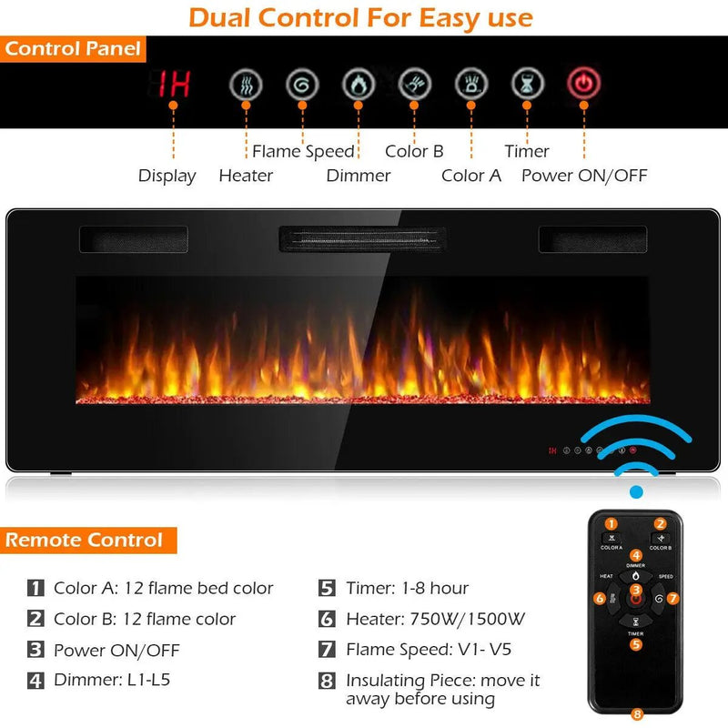 50 Inch Recessed Ultra Thin Electric Fireplace with Timer by DirectDeals
