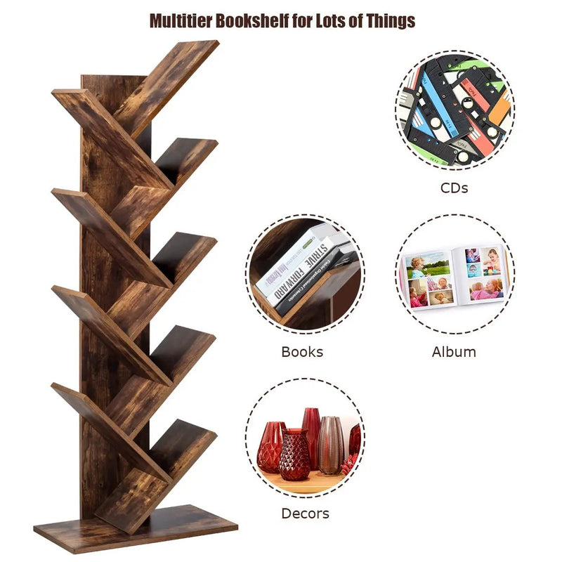 8-Tier Free Standing Tree Bookshelf-Coffee by DirectDeals