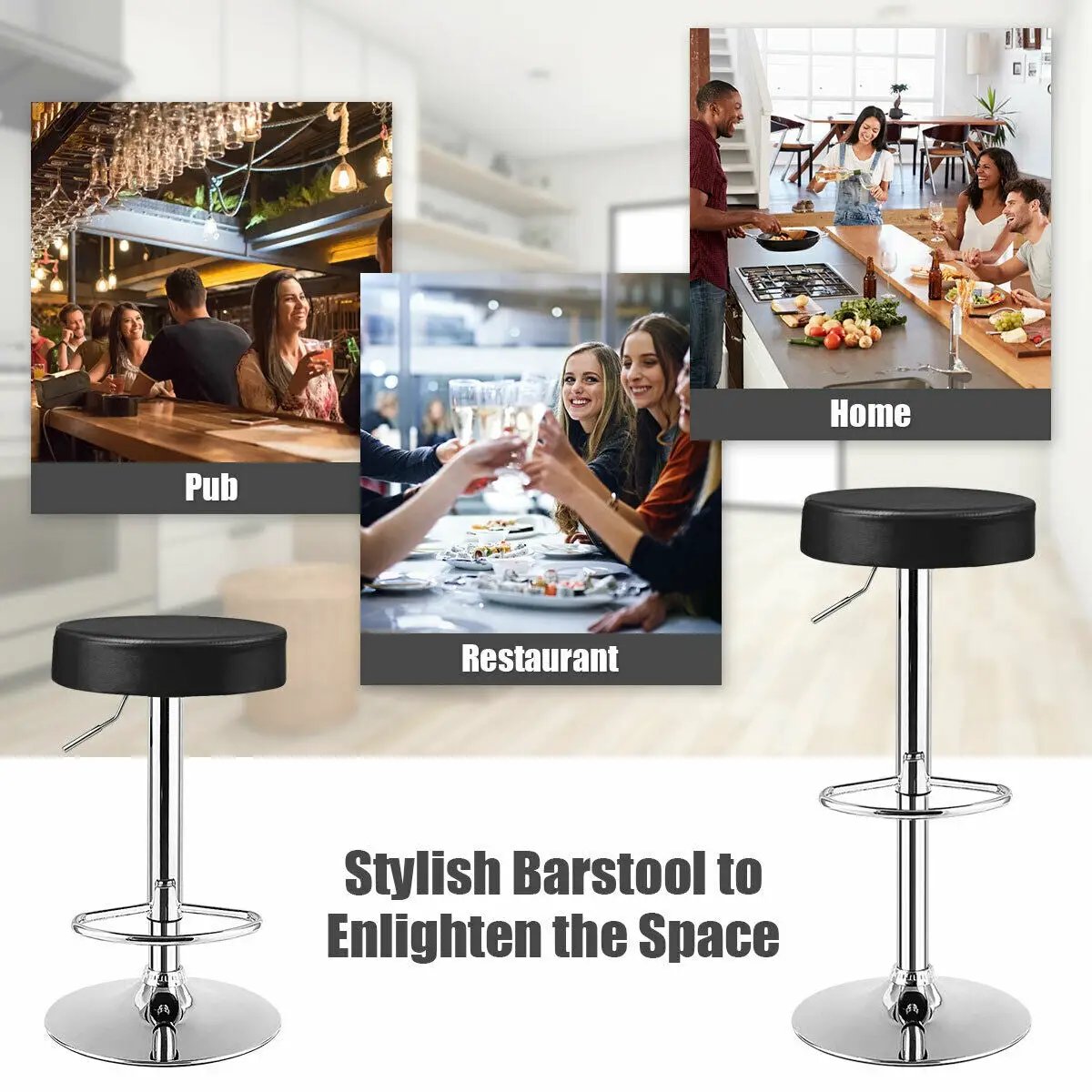 1 PC Round Bar Stool Adjustable Swivel Pub Chair, photo 7 of 10