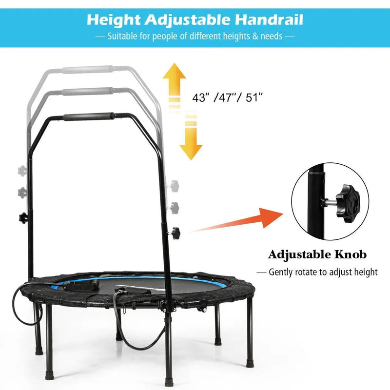 40 Inch Foldable Fitness Rebounder with Resistance Bands Adjustable Home by DirectDeals