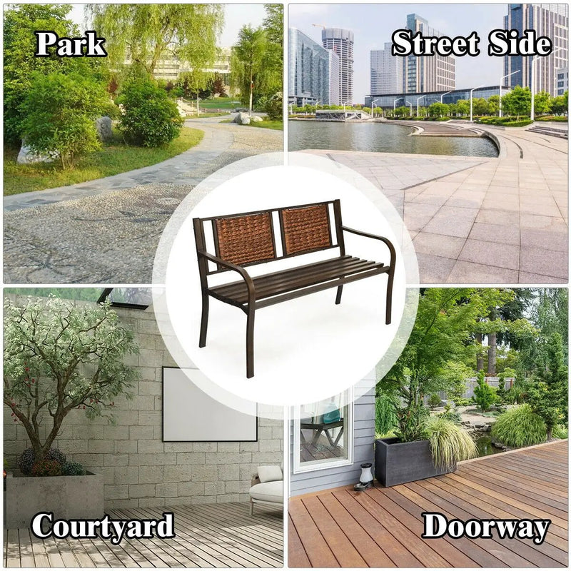 Patio Garden Bench with Powder Coated Steel Frame by DirectDeals
