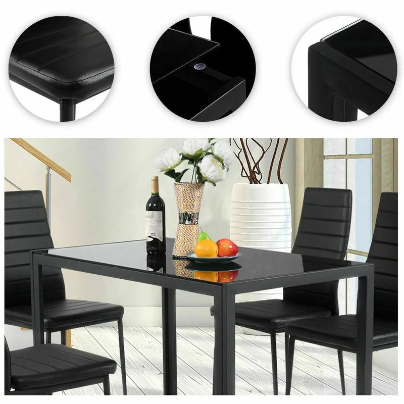 5 Pieces Metal Frame and Glass Tabletop Dining Set by DirectDeals