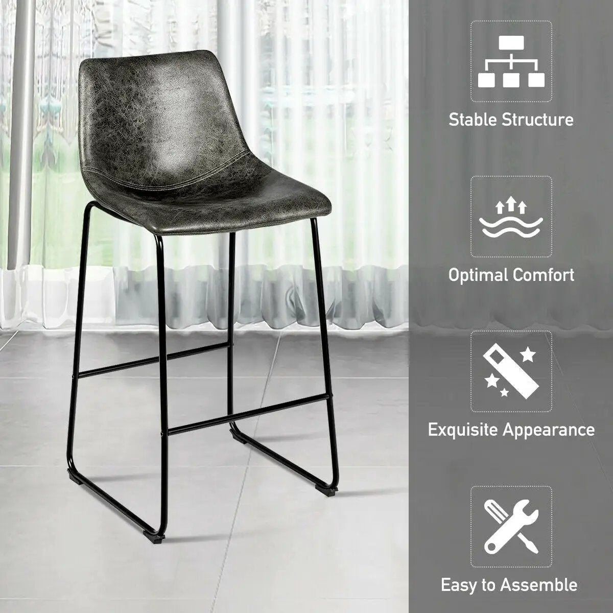 Set of 2 Bar Stool Faux Suede Upholstered Chairs, photo 14 of 16
