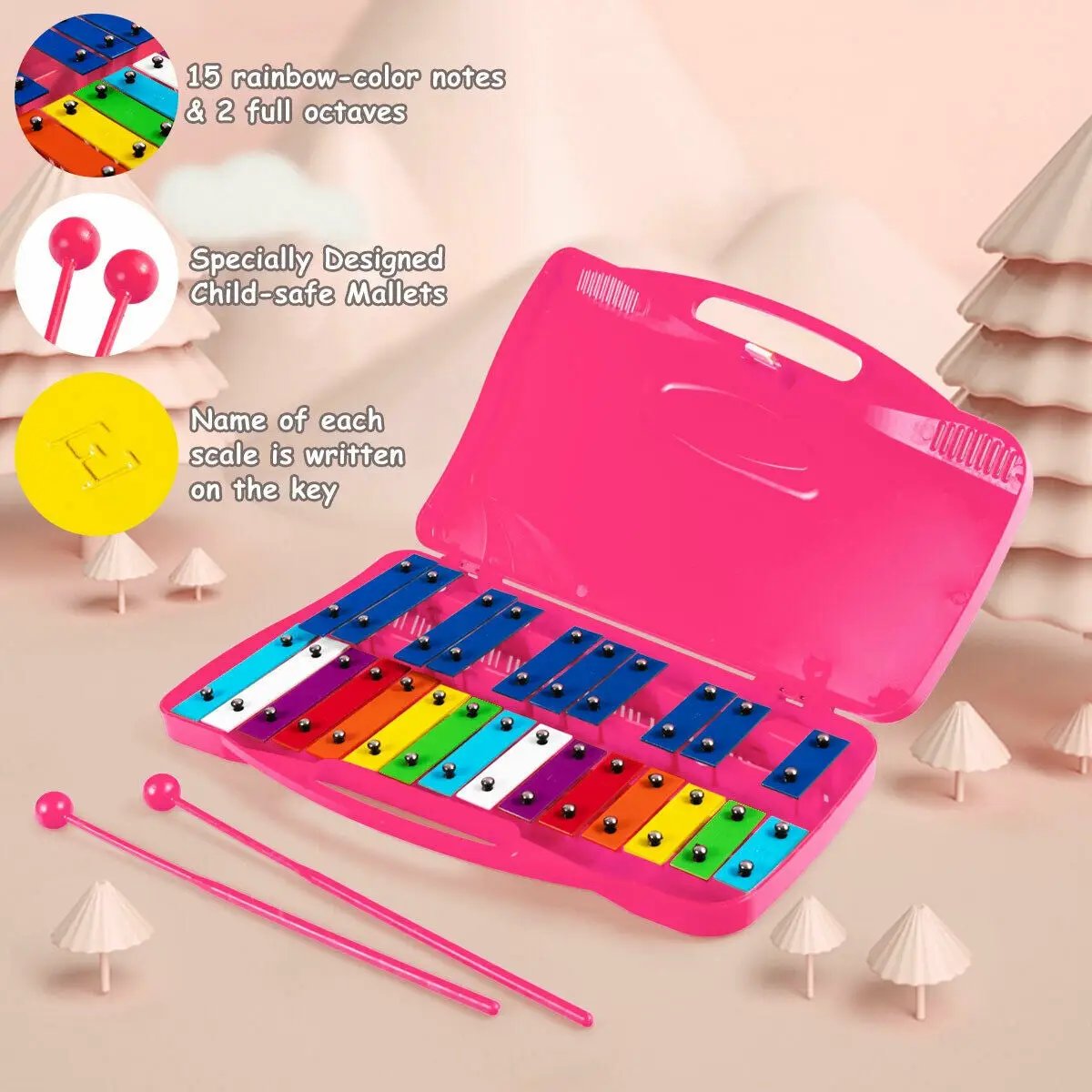 25 Notes Kids Glockenspiel Chromatic Metal Xylophone-Pink by DirectDeals