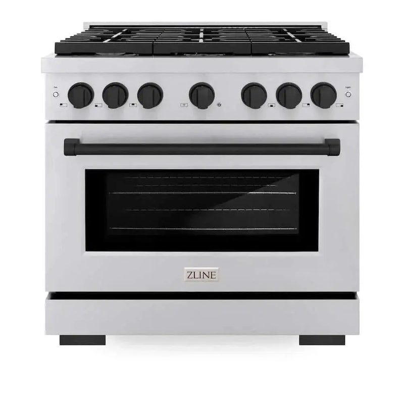 ZLINE 36"Gas Range, Convection Oven Stainless Steel, Matte Black, SGRZ-36-MB by Farmhouse Kitchen and Bath