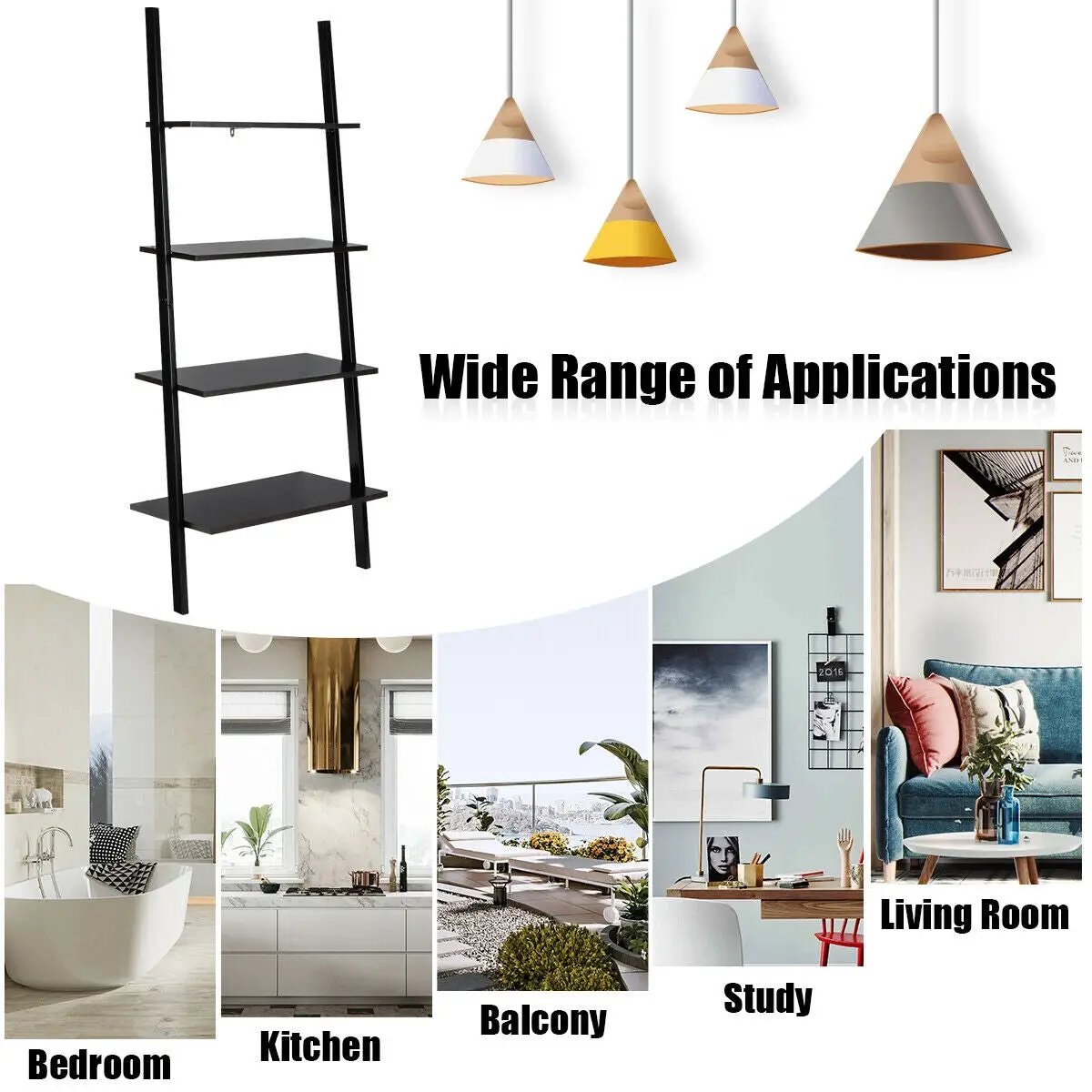Multipurpose 4-Tier Industrial Leaning Wall Bookcase with Metal Frame, photo 5 of 16