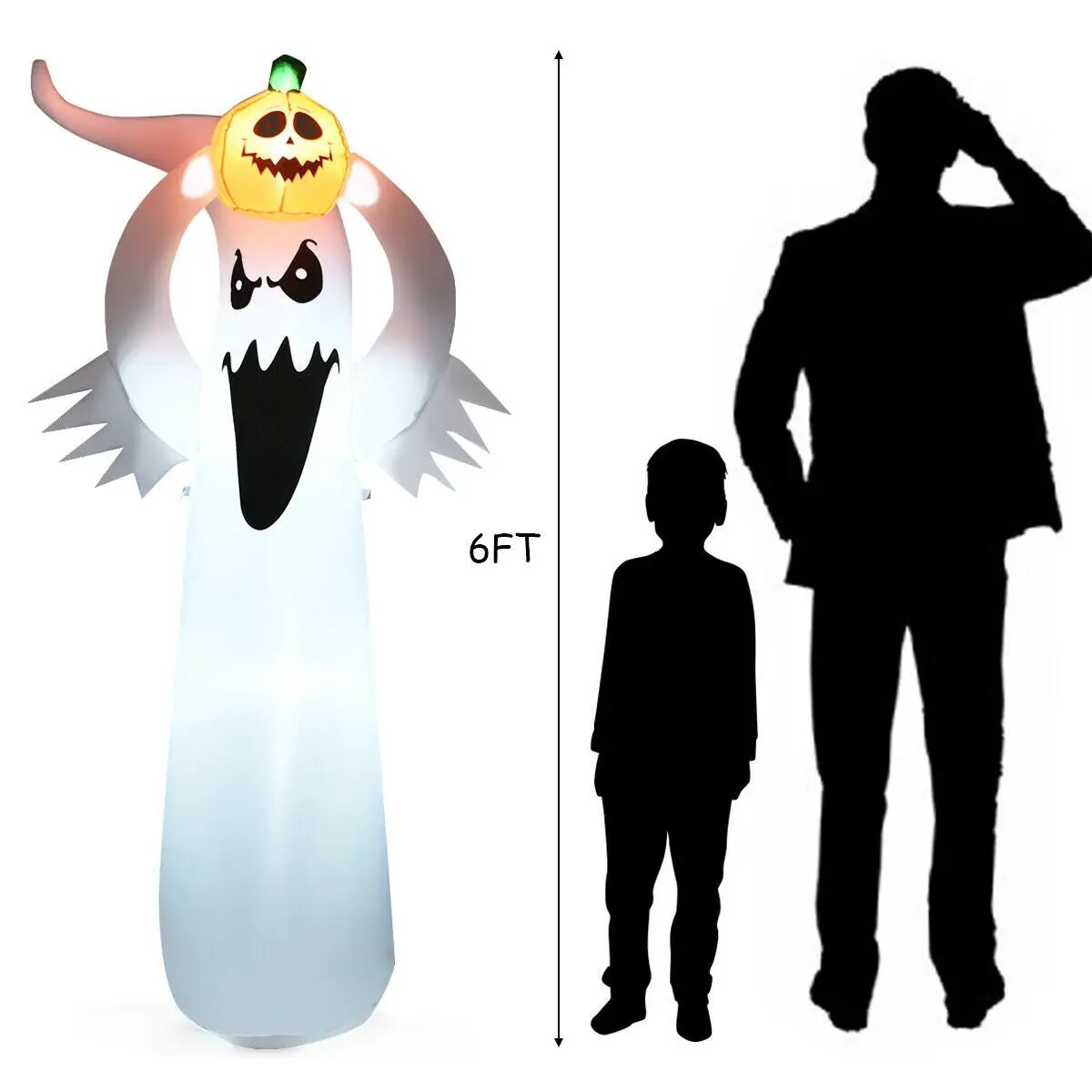 6 Feet Halloween Inflatable Blow Up Ghost with Pumpkin and LED Lights by DirectDeals