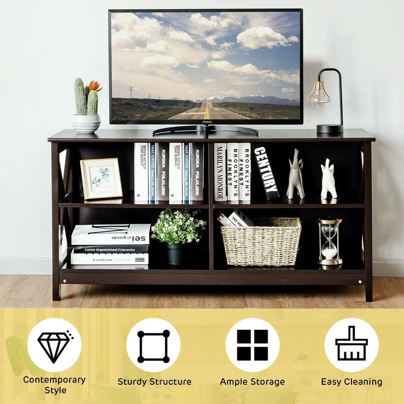 Wooden TV Stand Entertainment for TVs up to 55 Inch with X-Shaped Frame by DirectDeals