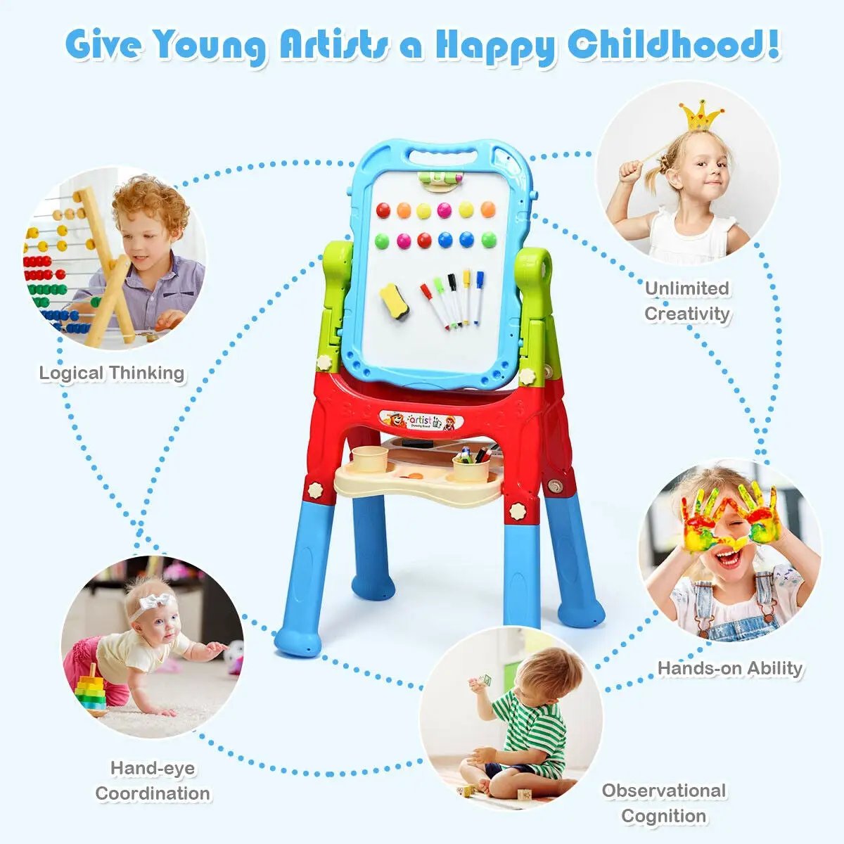 Height Adjustable Kids Art Easel Magnetic Double Sided Board, photo 5 of 9
