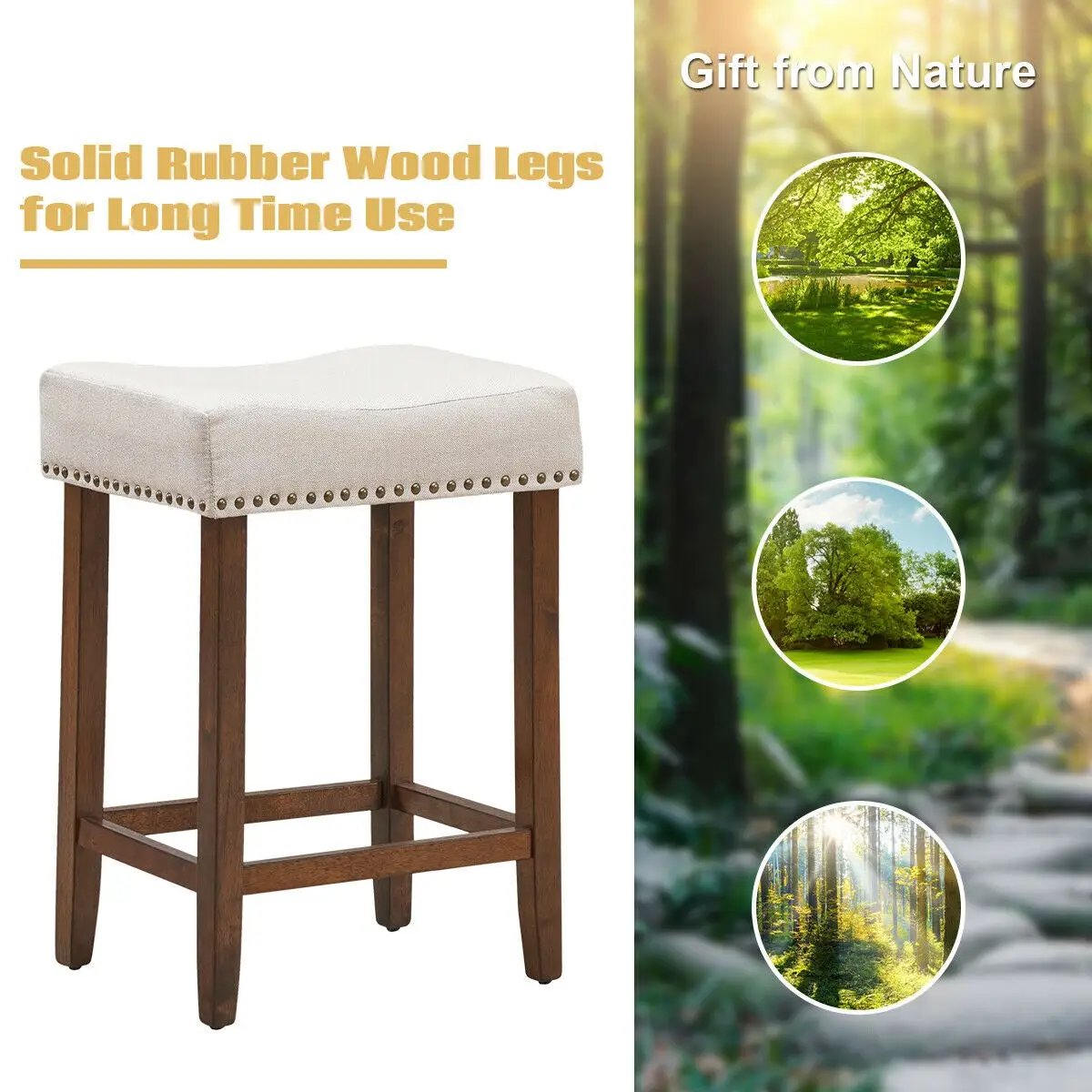 Set of 2 Nailhead Saddle Bar Stools 24 Inch Height, photo 4 of 16