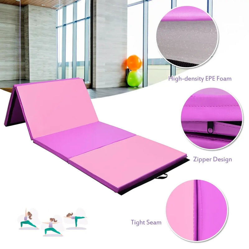 4 Feet x 10 Feet Thick Folding Panel Gymnastics Mat-Pink & Purple by DirectDeals
