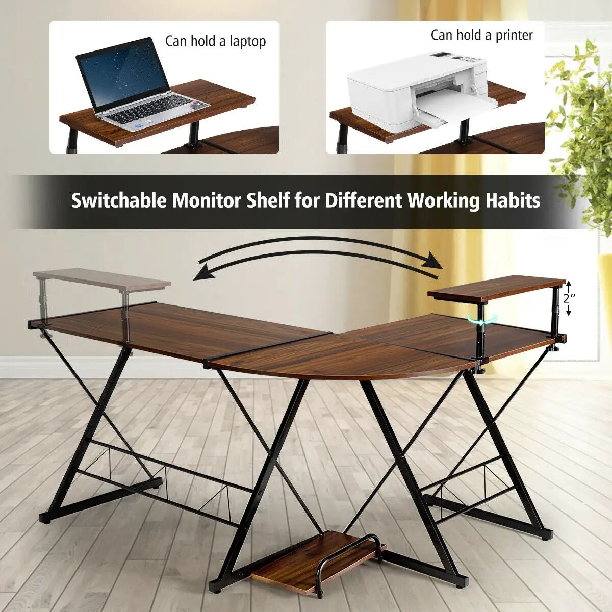 L-Shaped Desk Reversible Corner Computer Desk with Movable Shelf and CPU Stand, photo 24 of 24