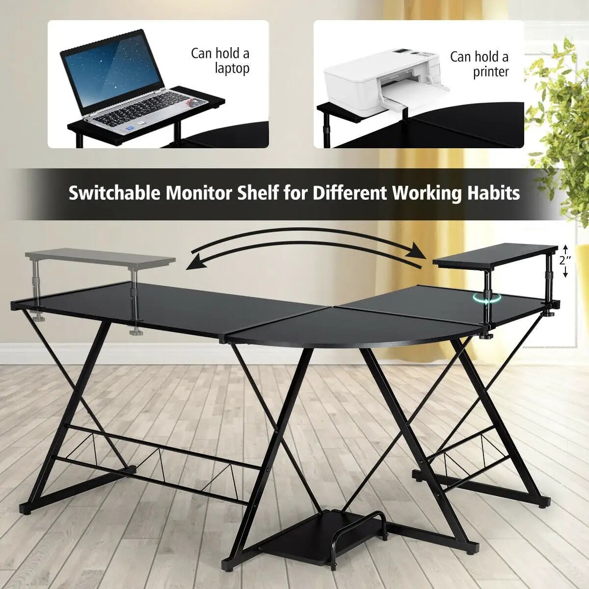 L-Shaped Desk Reversible Corner Computer Desk with Movable Shelf and CPU Stand, photo 23 of 24
