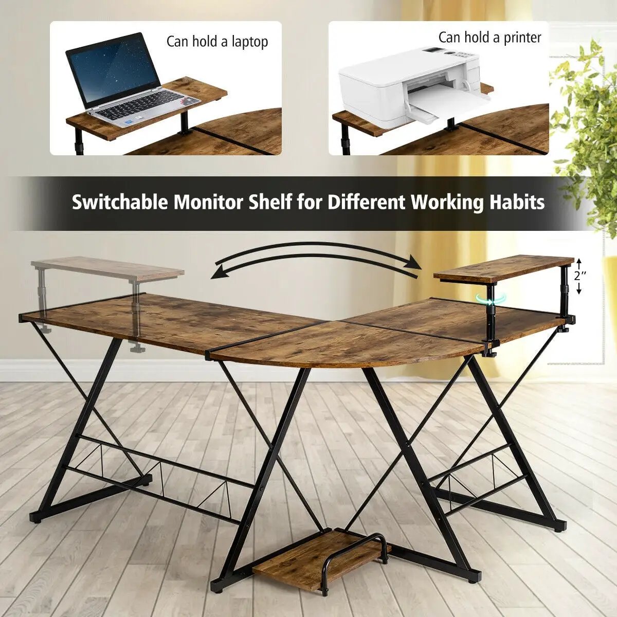 L-Shaped Desk Reversible Corner Computer Desk with Movable Shelf and CPU Stand, photo 22 of 24