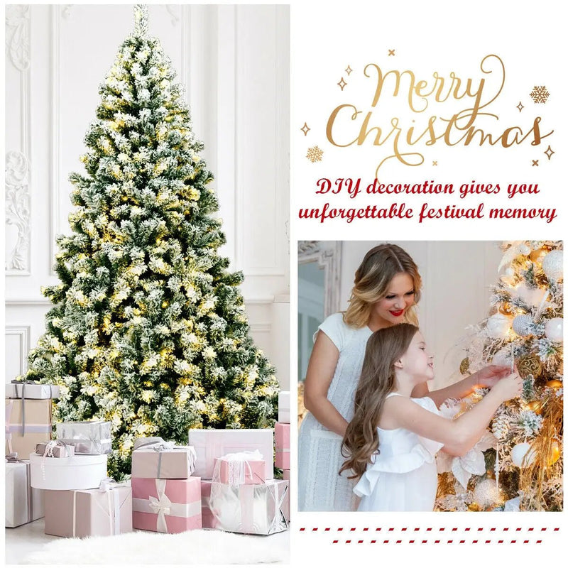 7.5 Feet Pre-Lit Premium Snow Flocked Hinged Artificial Christmas Tree with 550 Lights by DirectDeals