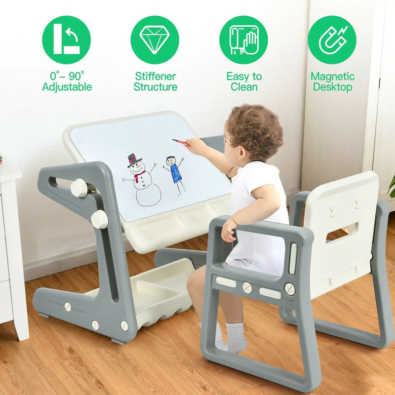 2 in 1 Kids Easel Table and Chair Set with Adjustable Art Painting Board by DirectDeals