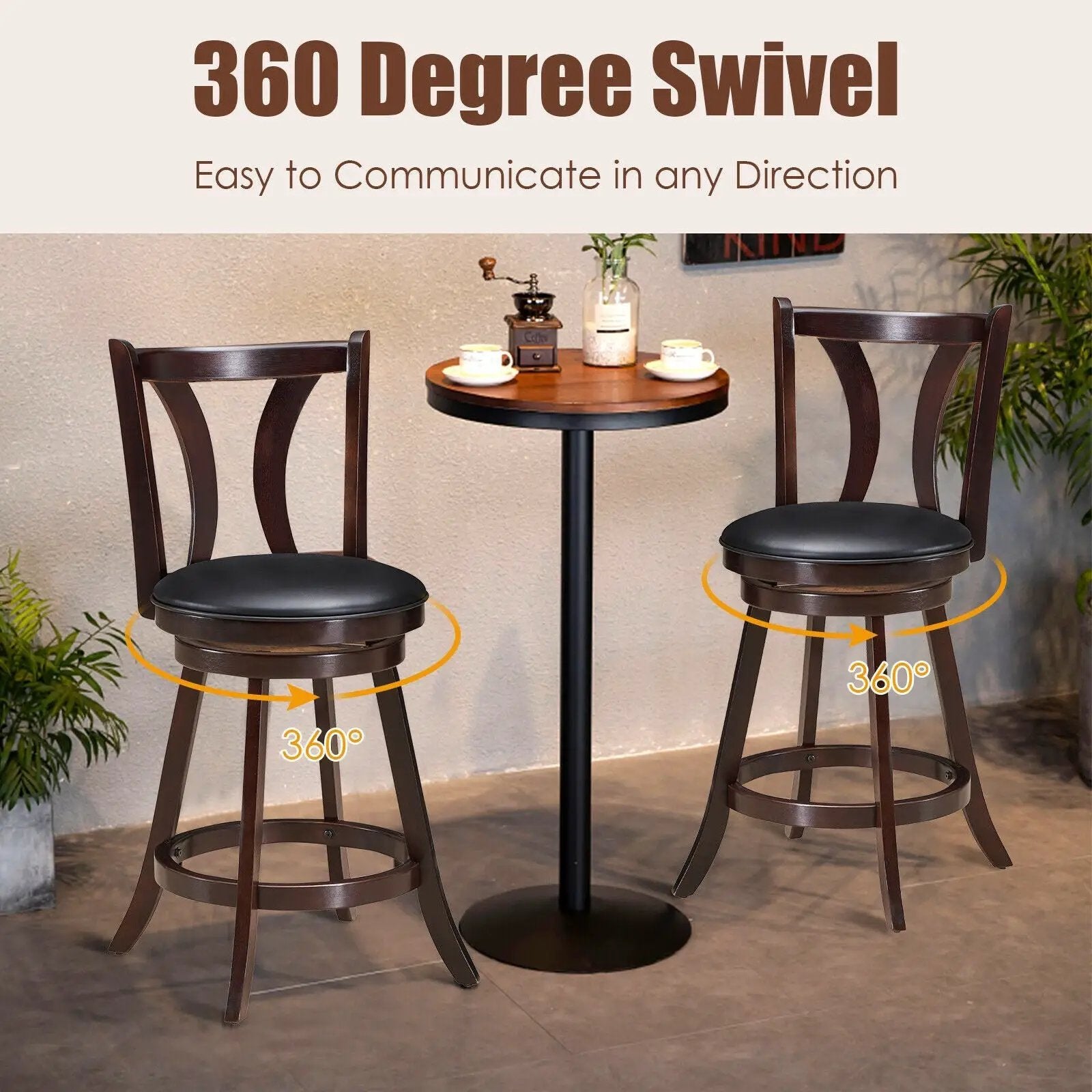 Set of 2 Swivel Bar stool 24 Inch Counter Height Leather Padded Dining Kitchen Chair by DirectDeals