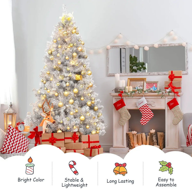 6 Feet Hinged Unlit Artificial Silver Tinsel Christmas Tree with Metal Stand by DirectDeals