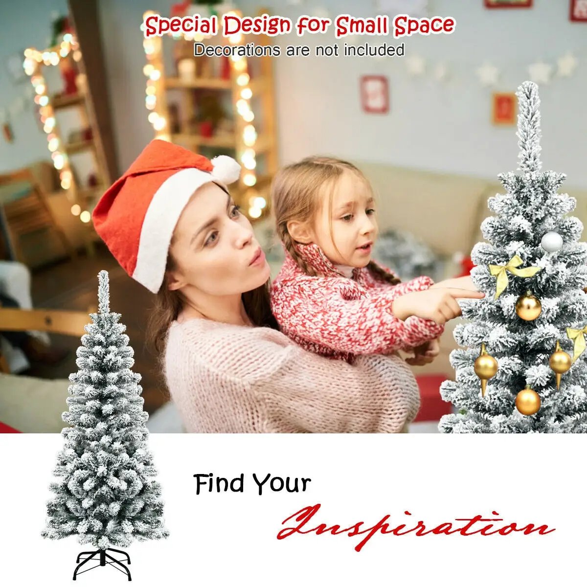 4.5 Feet Unlit Hinged Snow Flocked Artificial Pencil Christmas Tree with 242 Branch by DirectDeals