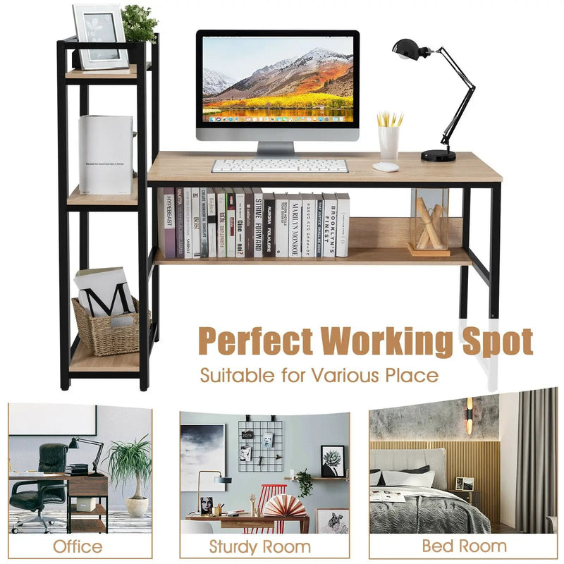 59-Inch Computer Desk Home Office Workstation 4-Tier Storage Shelves by DirectDeals