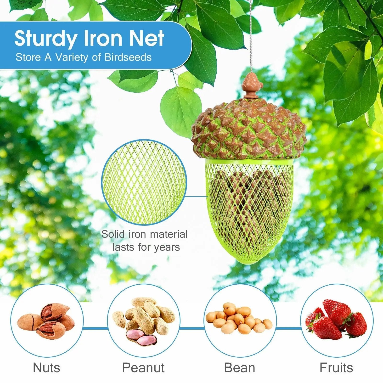 Metal Acorn Wild Bird Feeder Outdoor Hanging Food Dispenser for Garden Yard-Brown by DirectDeals