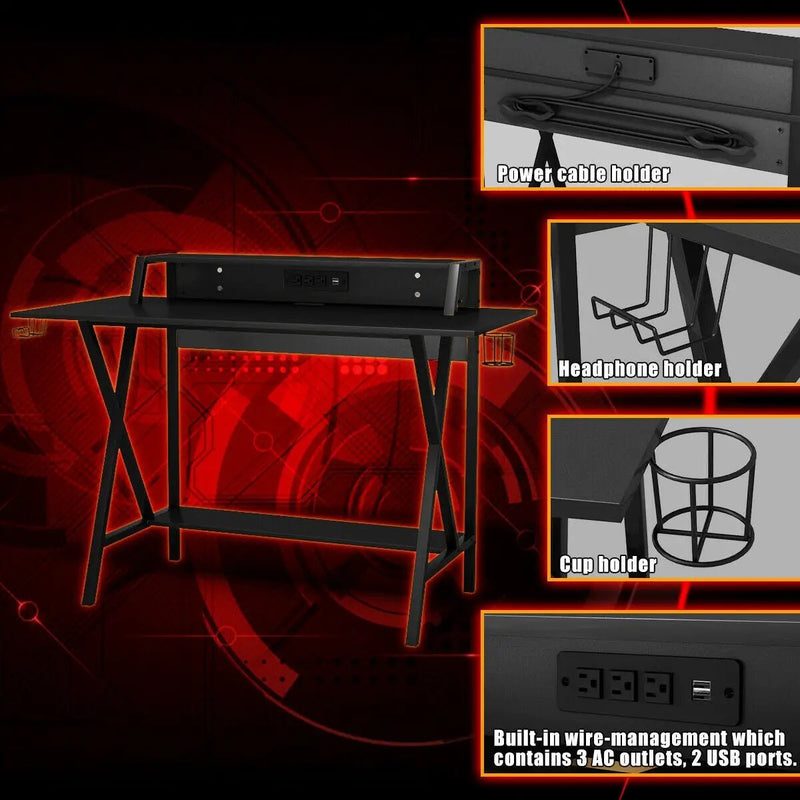 All-in-One Professional Gaming Desk with Cup and Headphone Holder by DirectDeals