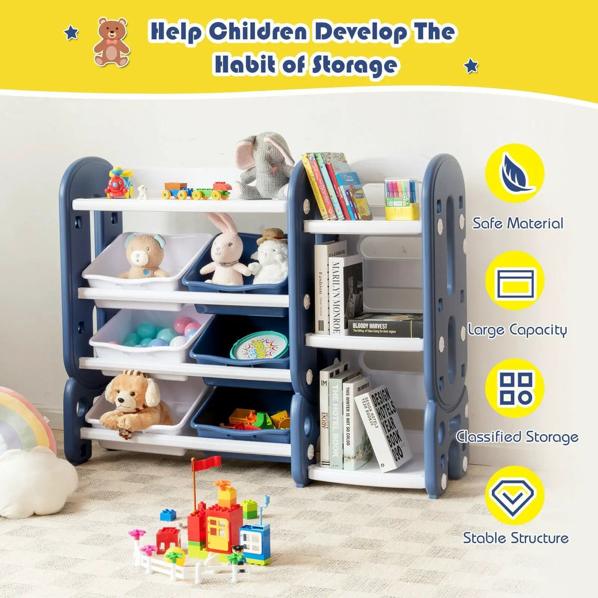 Kids Toy Storage Organizer with Bins and Multi-Layer Shelf for Bedroom Playroom, photo 3 of 16