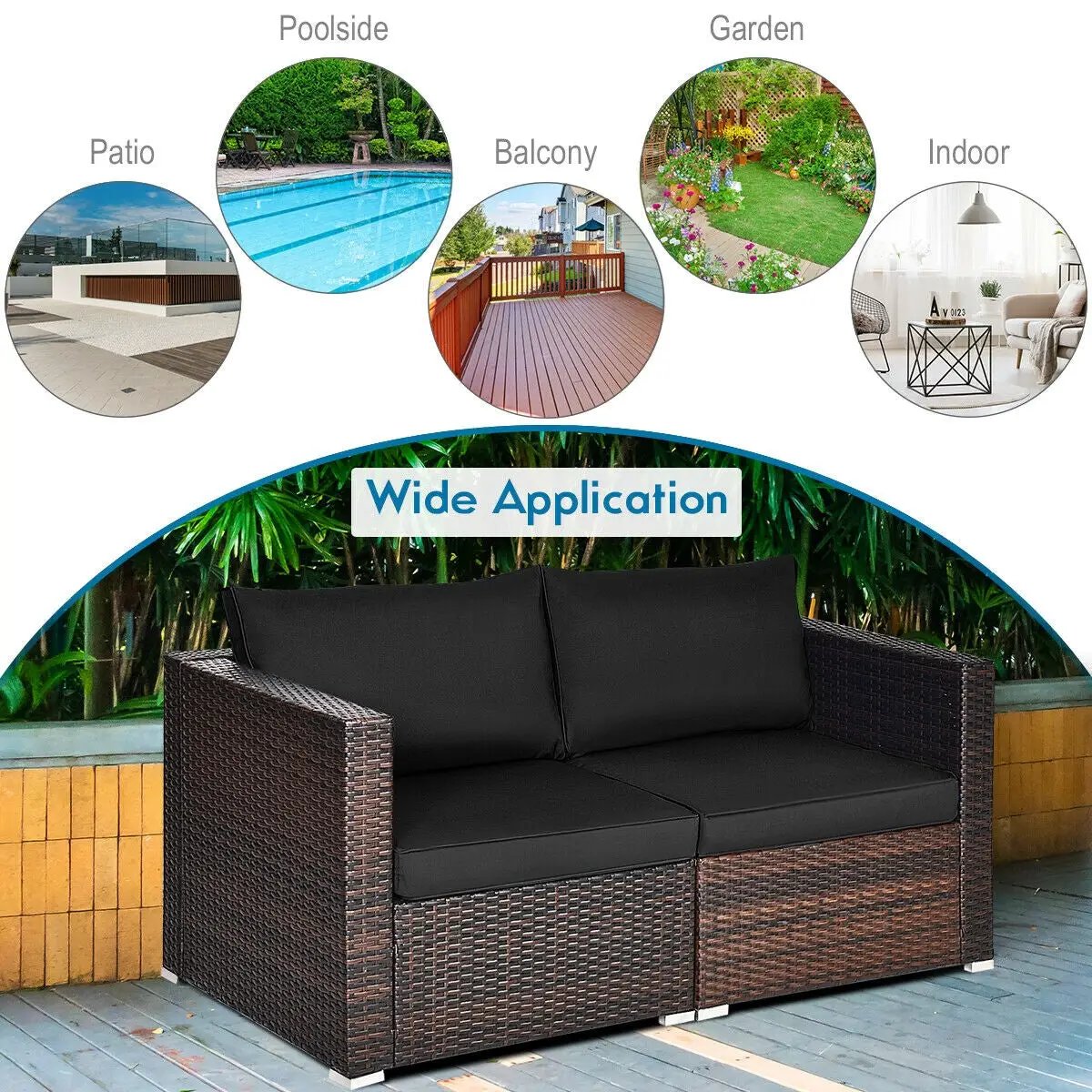 2 Pieces Patio Rattan Sectional Conversation Sofa Set-Beige, photo 6 of 12