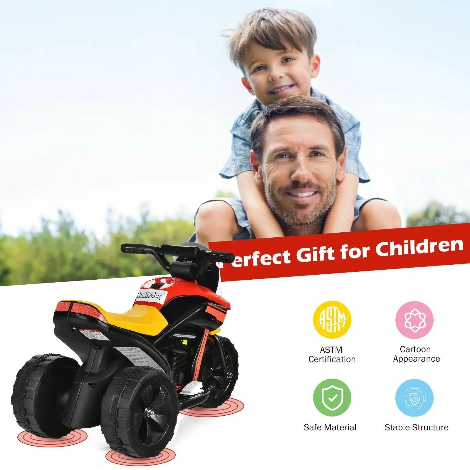6V 3-Wheel Electric Ride-On Toy Motorcycle Trike with Music and Horn by DirectDeals