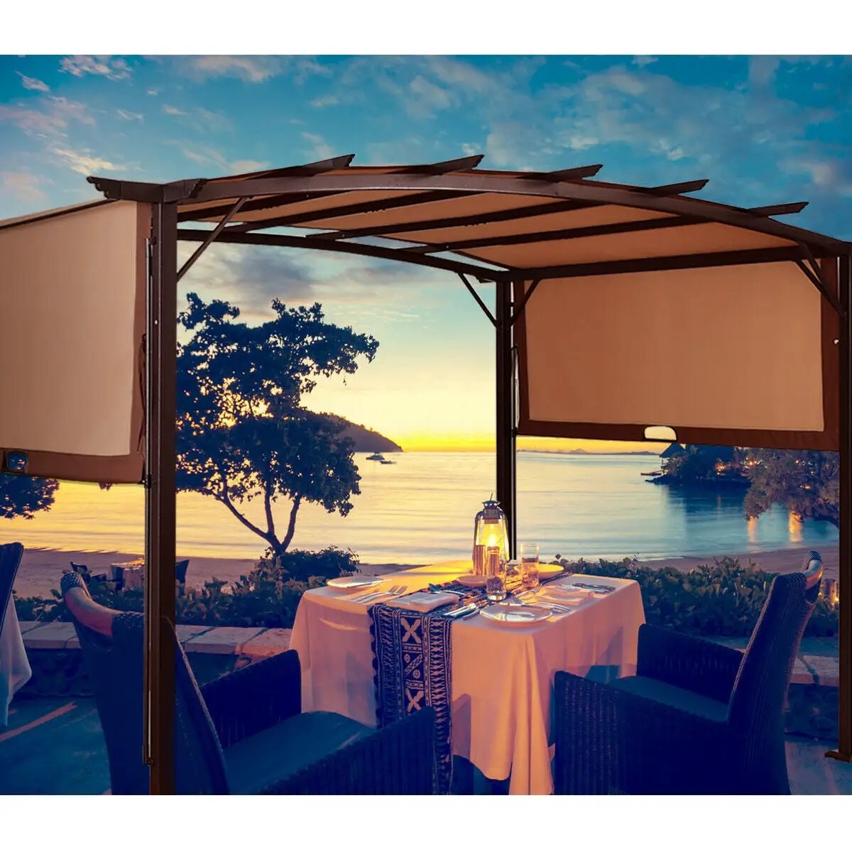 12 x 9 Feet Outdoor Pergola Gazebo with Retractable Canopy Shades by DirectDeals