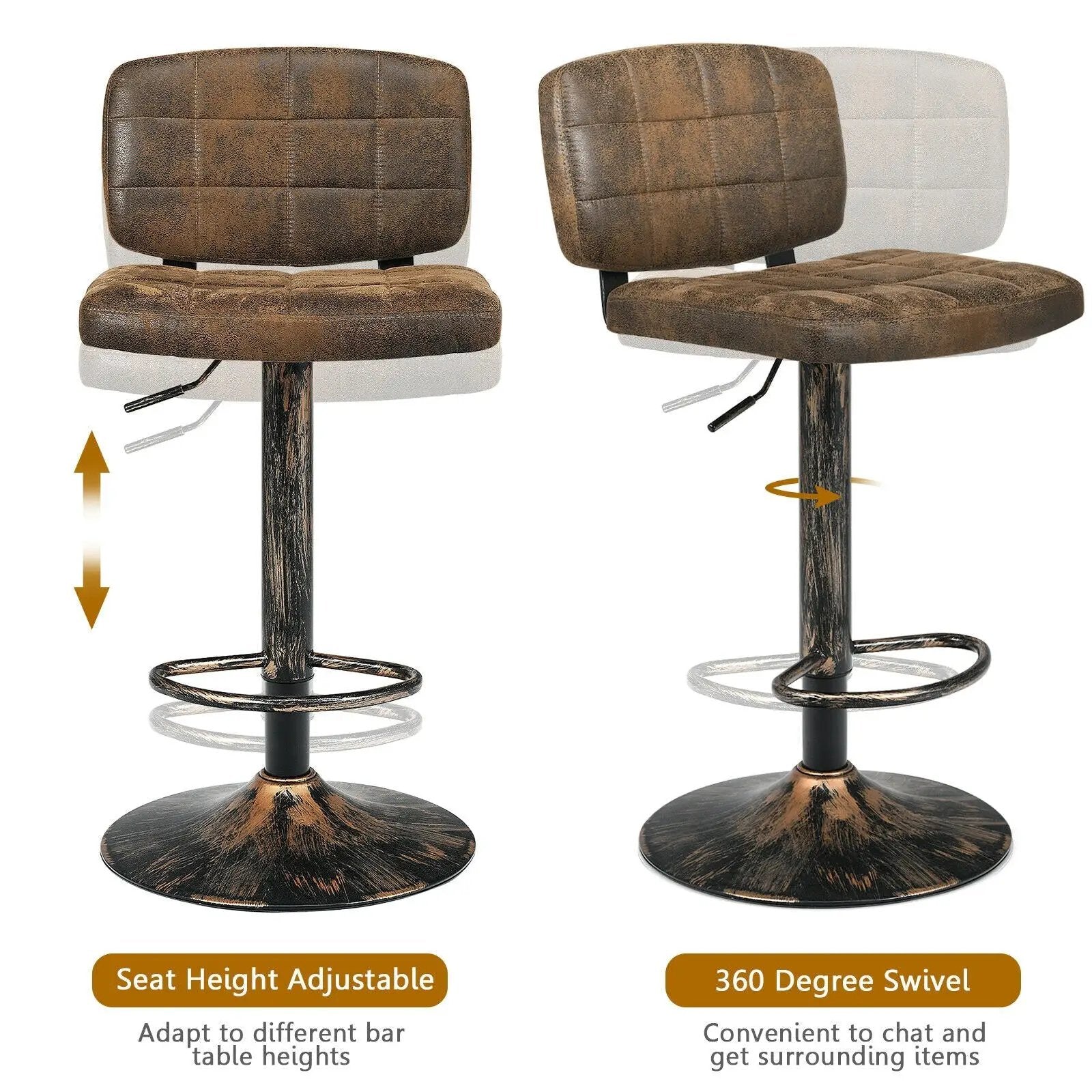 Set of 2 Vintage Bar Stools with Adjustable Height and Footrest by DirectDeals