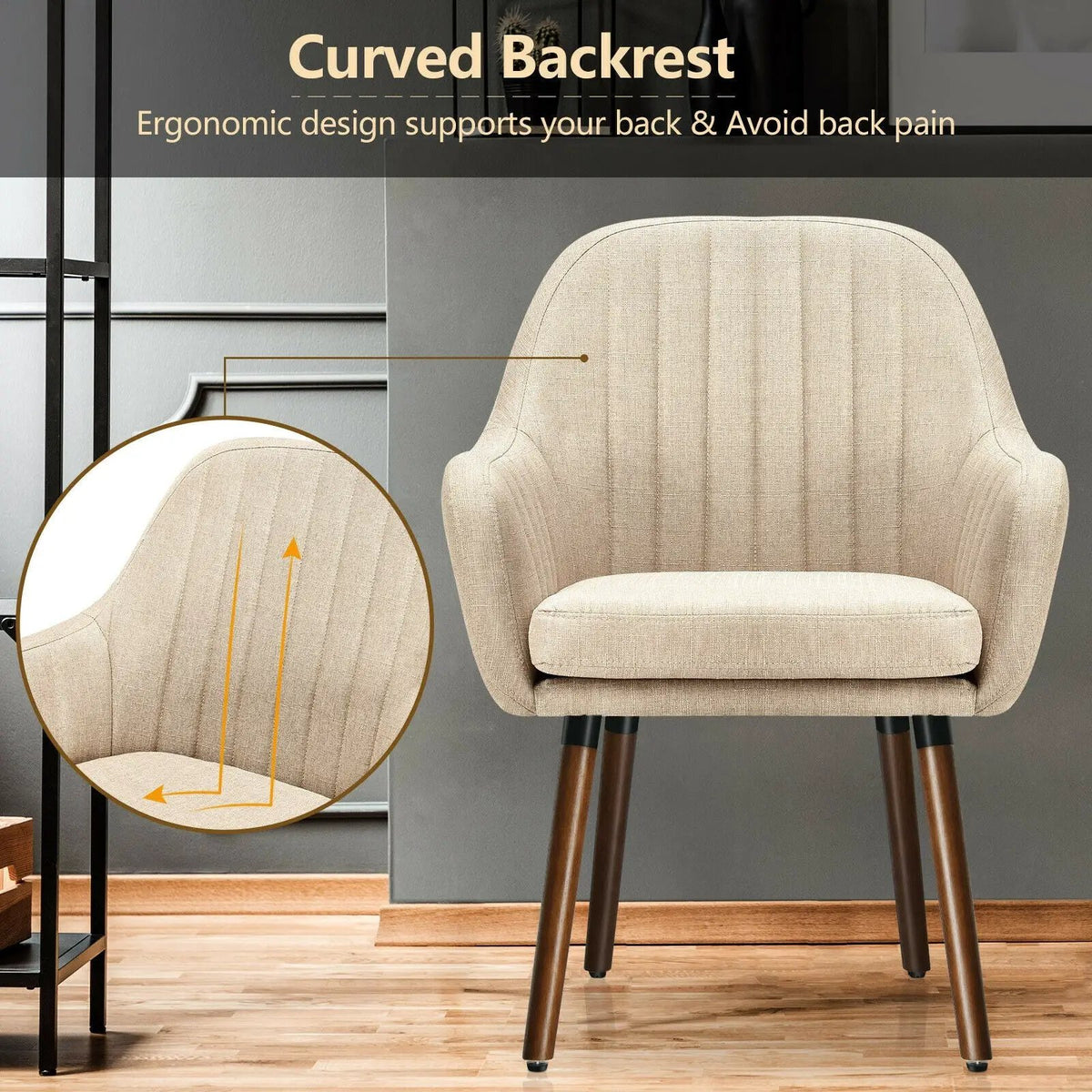 Set of 2 Fabric Upholstered Accent Chairs with Wooden Legs, photo 14 of 16