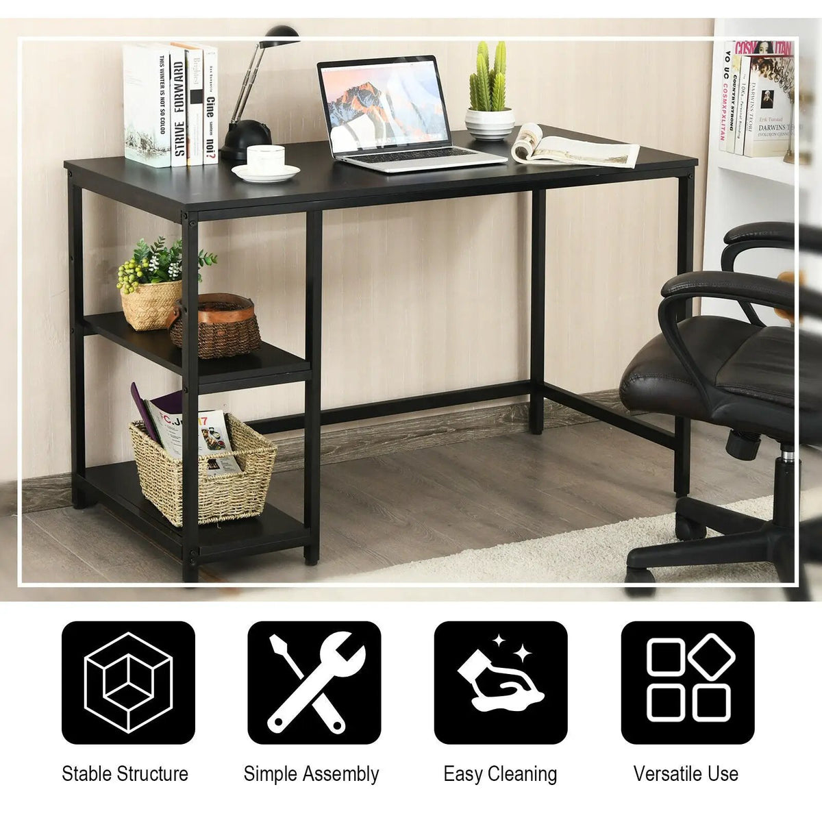 47 Inch Computer Desk Office Study Table Workstation Home with Adjustable Shelf Black, photo 2 of 16