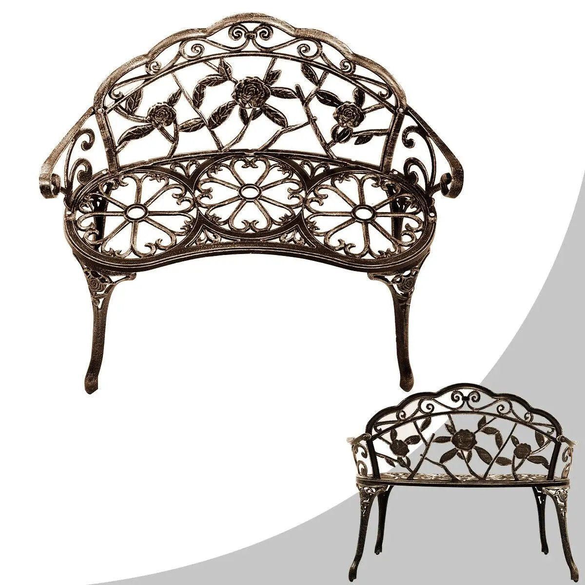 Outdoor Cast Aluminum Patio Bench Antique Rose, photo 6 of 16