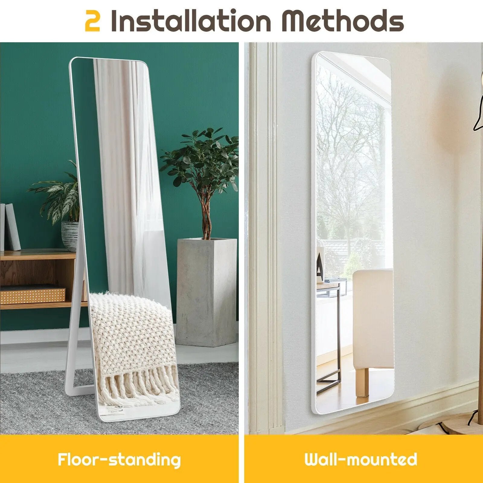 Full Length Frameless Wall Mountable Floor Mirror-White by DirectDeals