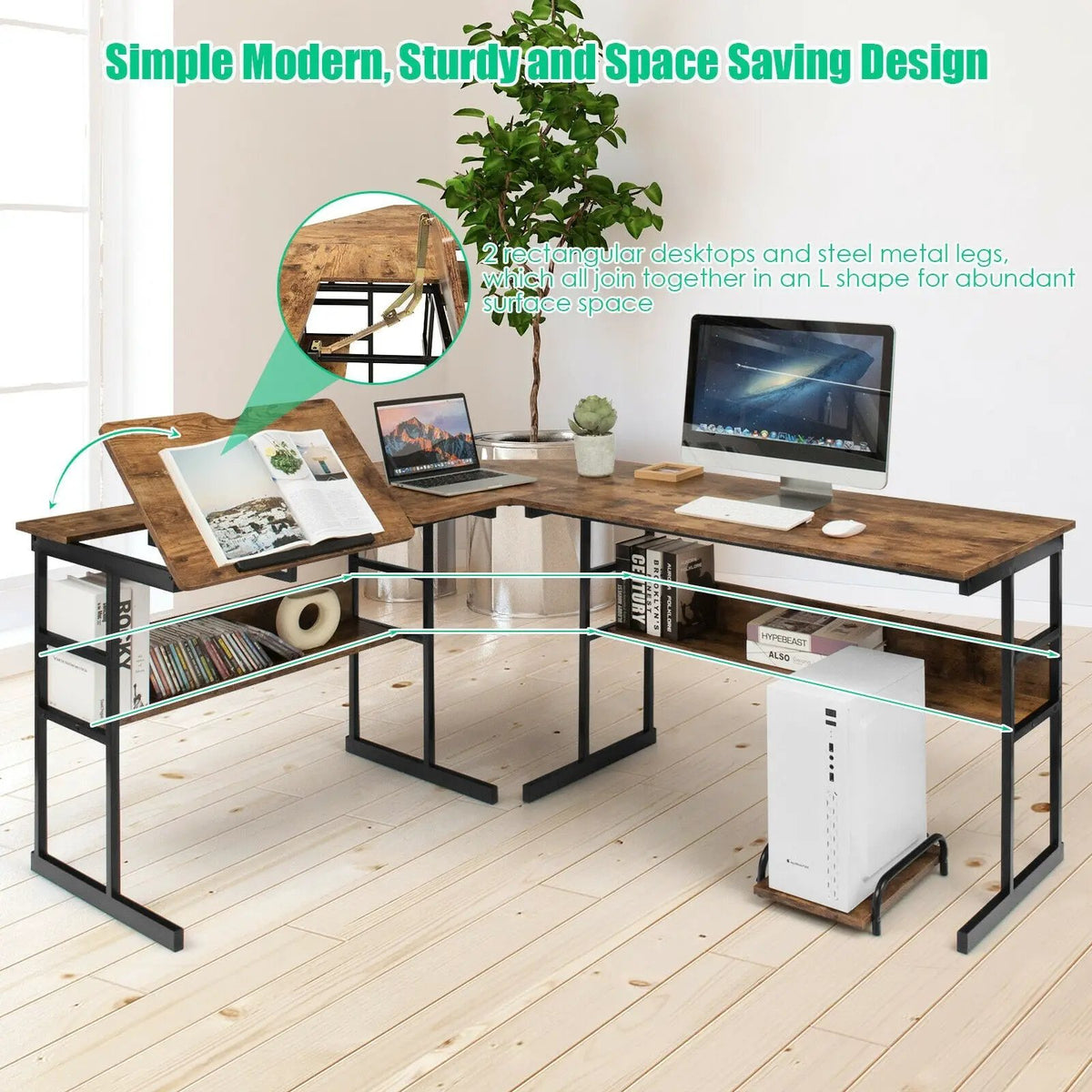 L-Shaped Computer Desk with Tiltable Tabletop, photo 22 of 32