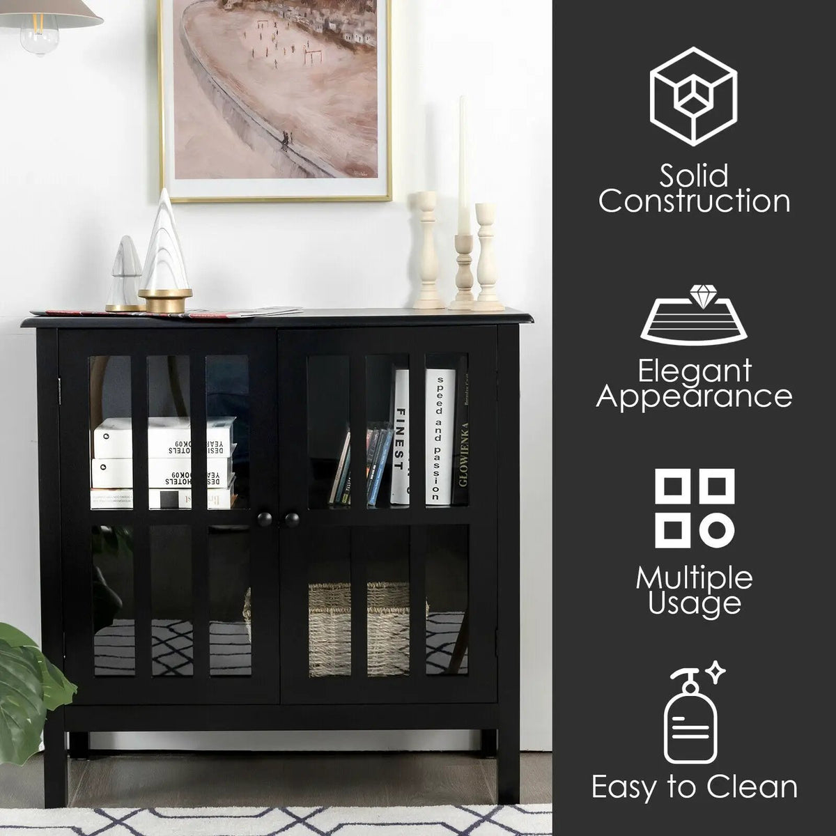 Glass Door Sideboard Console Storage Buffet Cabinet, photo 27 of 32