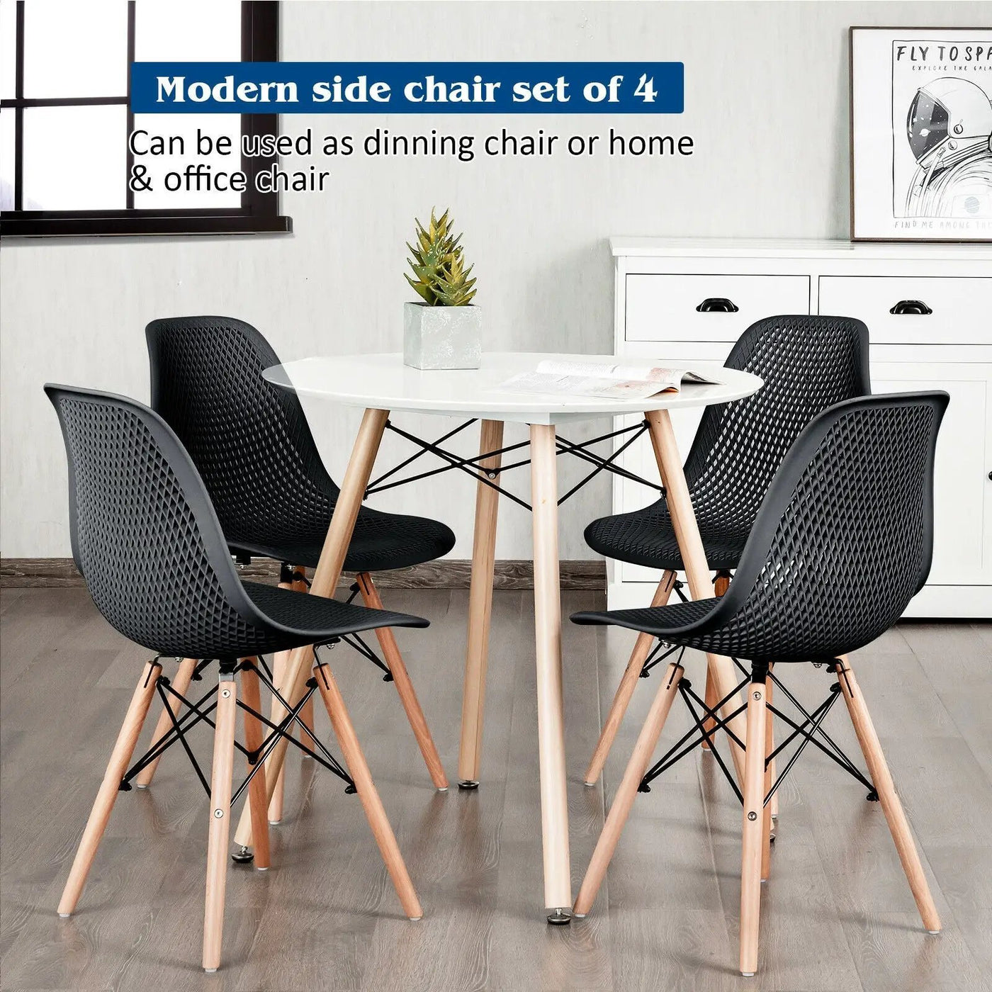 4 Pieces Modern Plastic Hollow Chair Set with Wood Leg by DirectDeals
