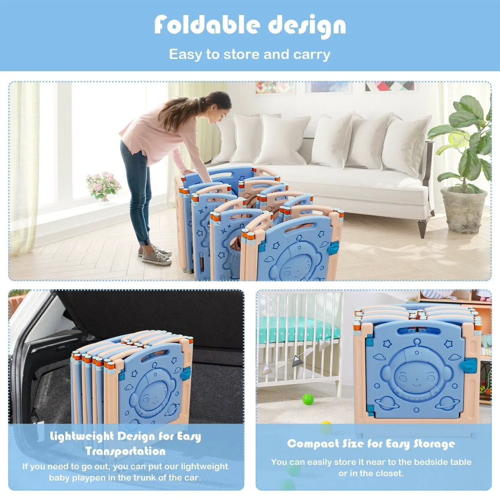 18-Panel Foldable Baby Playpen Kids Activity Center with Lockable Door by DirectDeals