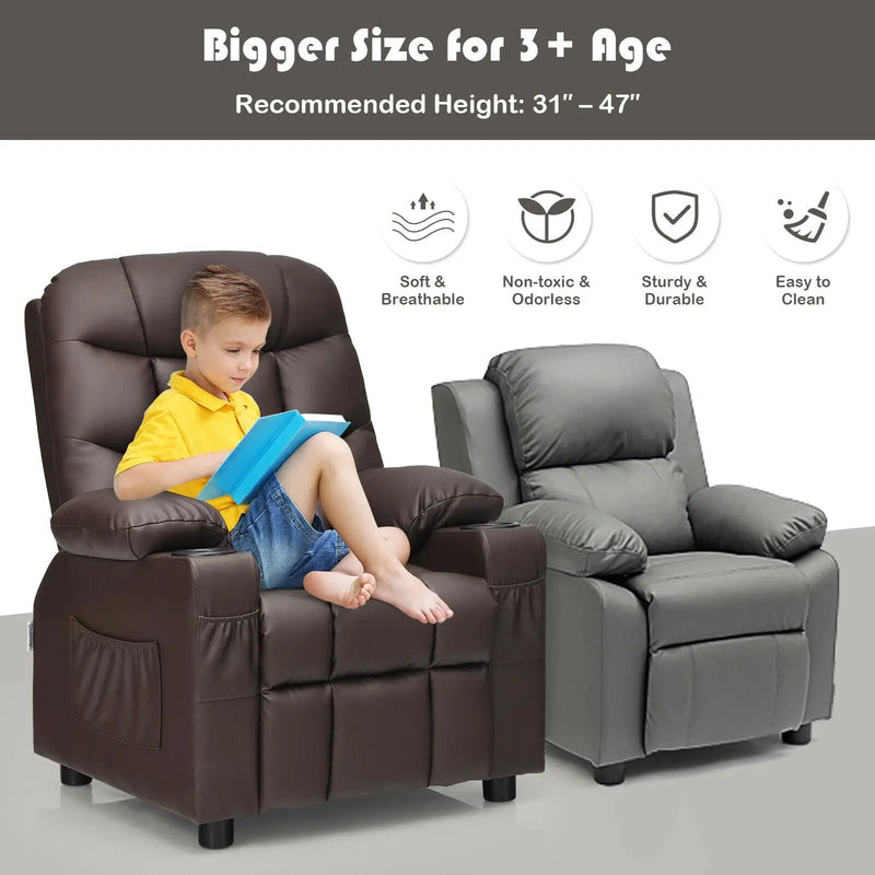 Kids Recliner Chair with Cup Holder and Footrest for Children by DirectDeals