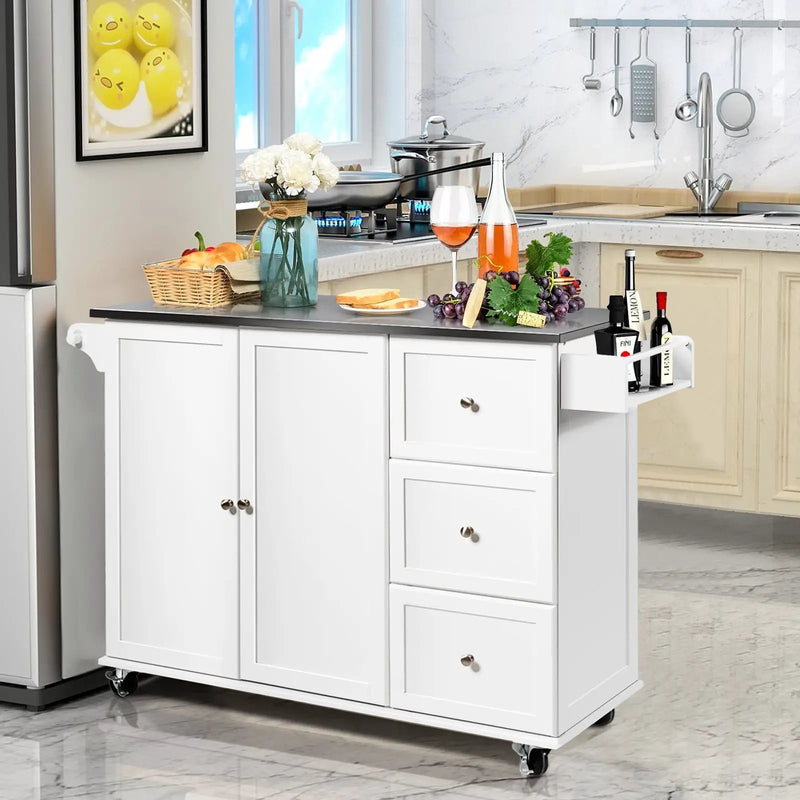 Kitchen Island 2-Door Storage Cabinet with Drawers and Stainless Steel Top by DirectDeals