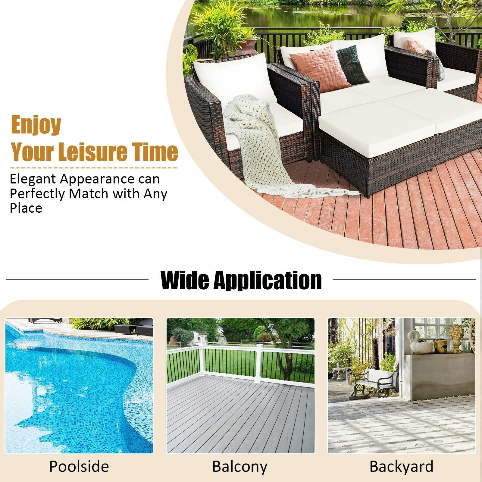 5 Pieces Patio Cushioned Rattan Furniture Set by DirectDeals