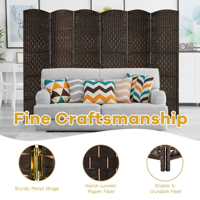 6.5Ft 6-Panel Weave Folding Fiber Room Divider Screen by DirectDeals