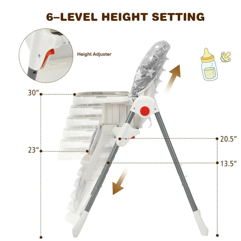 Folding Baby High Dining Chair with 6-Level Height Adjustment by DirectDeals