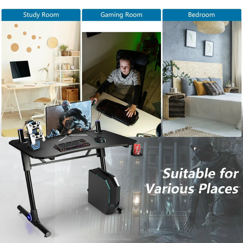 43.5 Inch Height Adjustable Gaming Desk with Blue LED Lights by DirectDeals