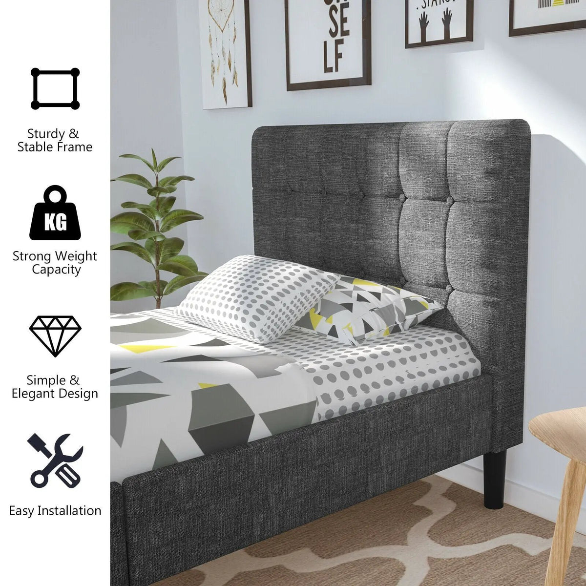 Platform Bed with Button Tufted Headboard, photo 9 of 9