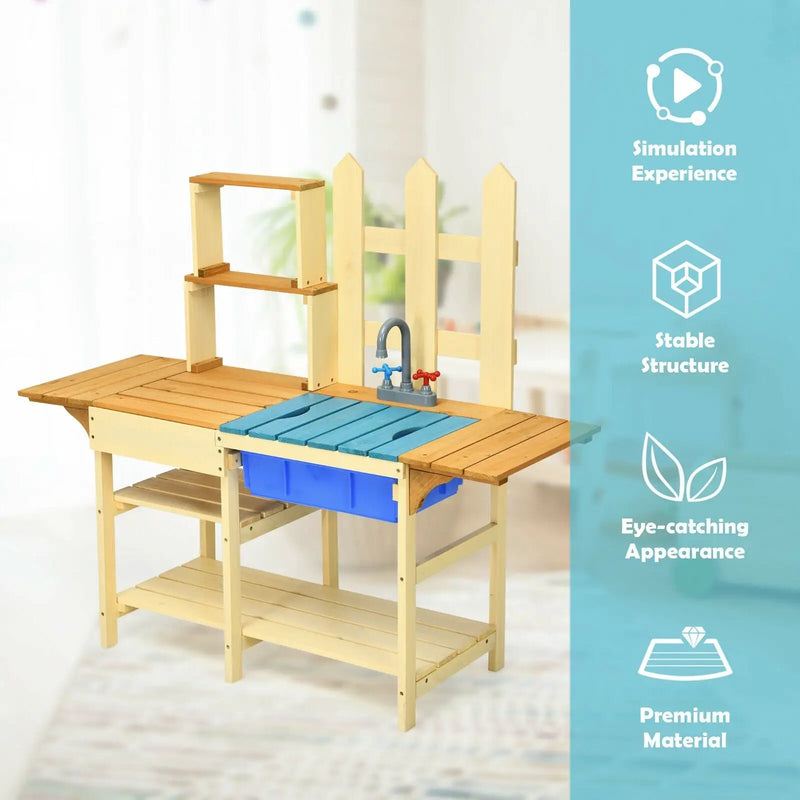 Kid's Outdoor Wooden Pretend Cook Kitchen Playset Toy by DirectDeals