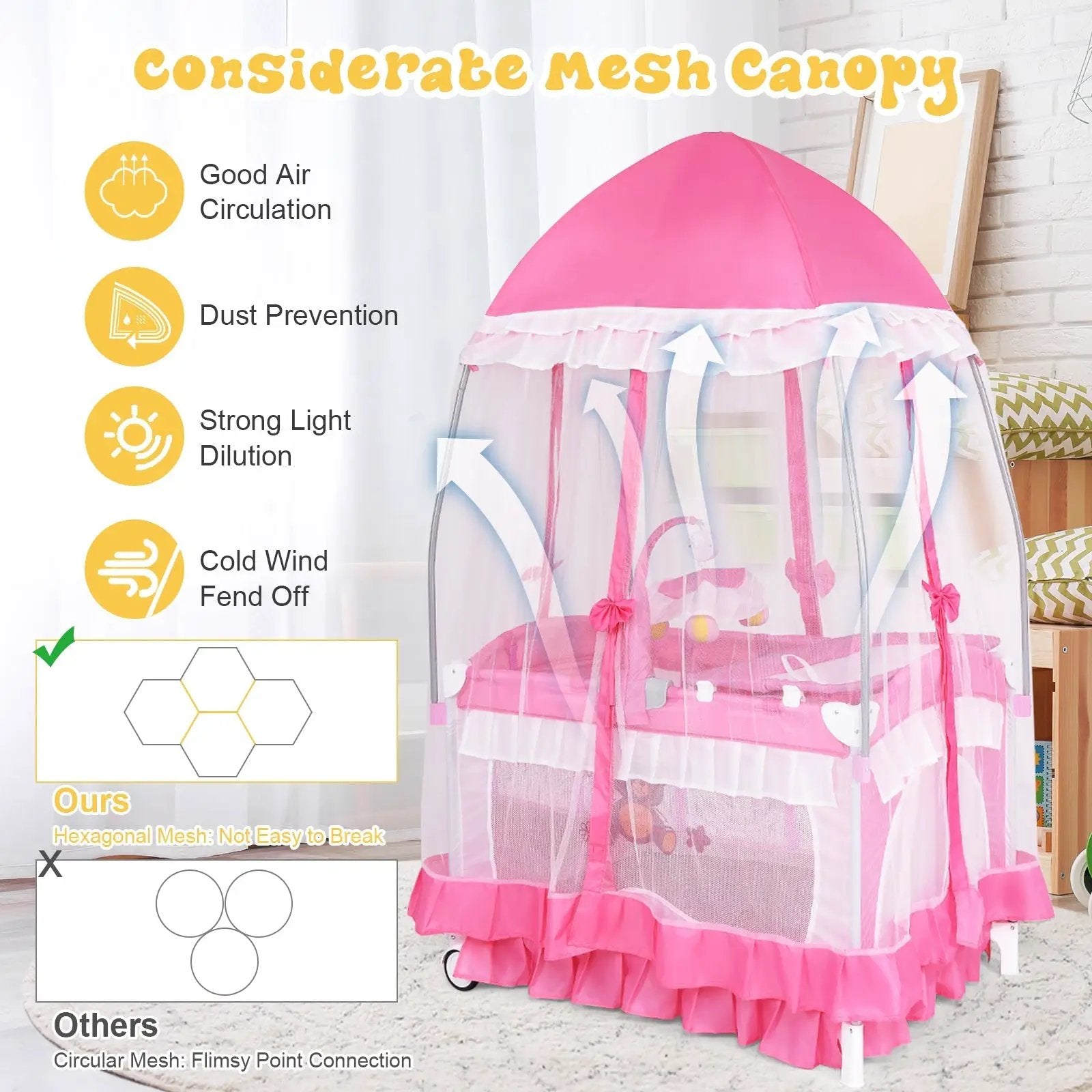 Portable Baby Playpen Crib Cradle with Carring Bag-Pink by DirectDeals